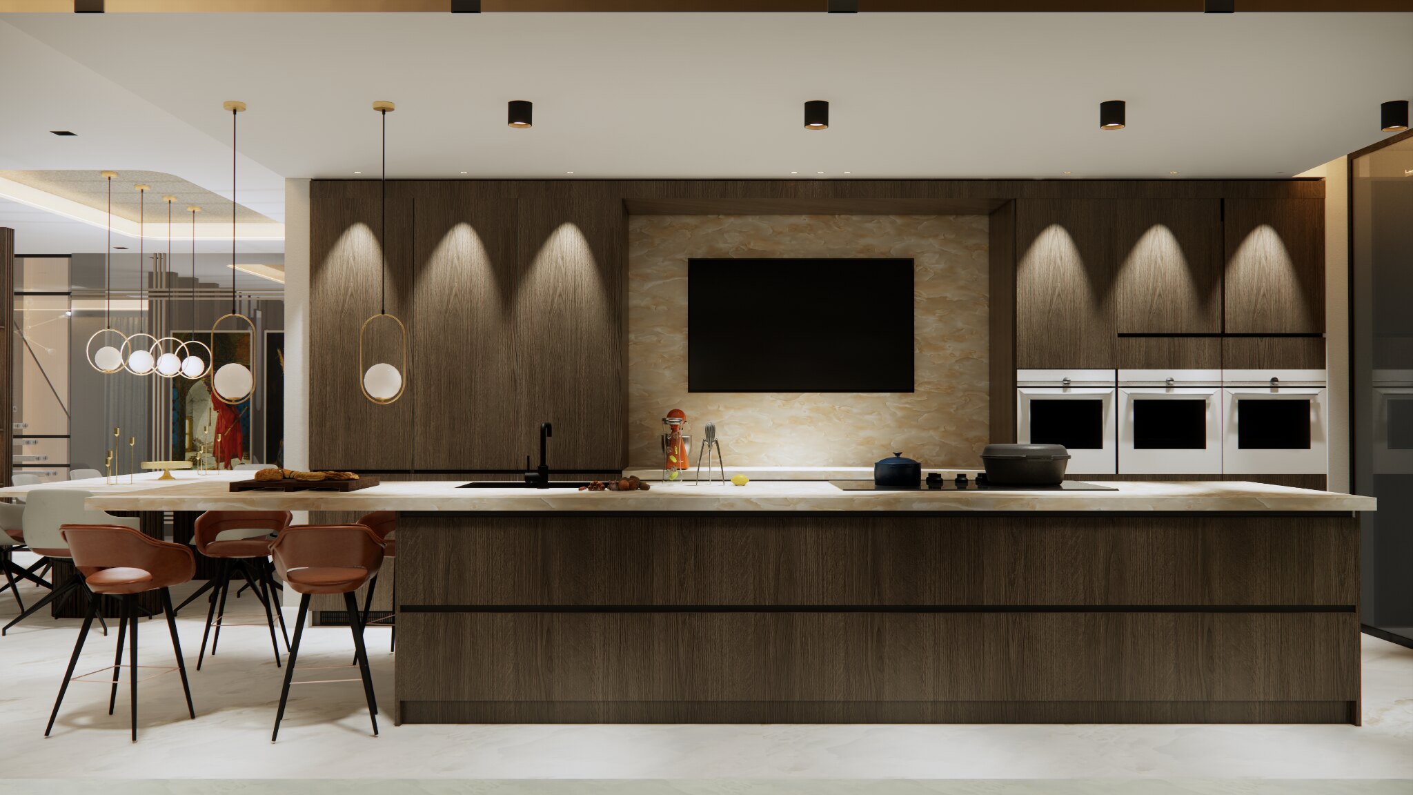 Interieurvisualisatie van de maatwerkkeuken in Villa Schiedam